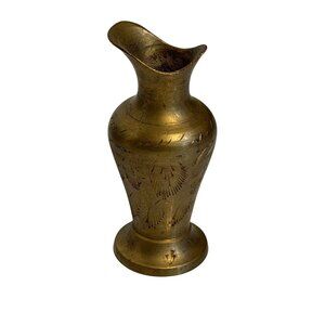 VTG Solid Hand Etched Brass Miniature Vase Ornamental Collectibles Decor 3.5"